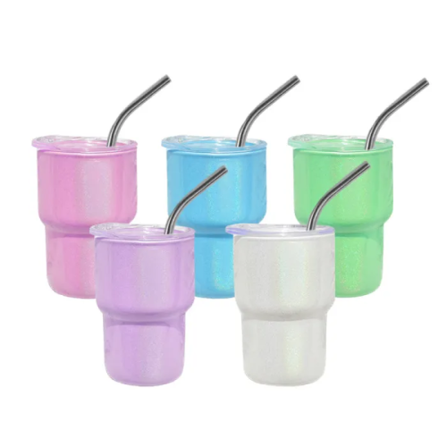 3oz Mix Color Sublimation Shimmer Shot Glass With Straw,50pcs/case