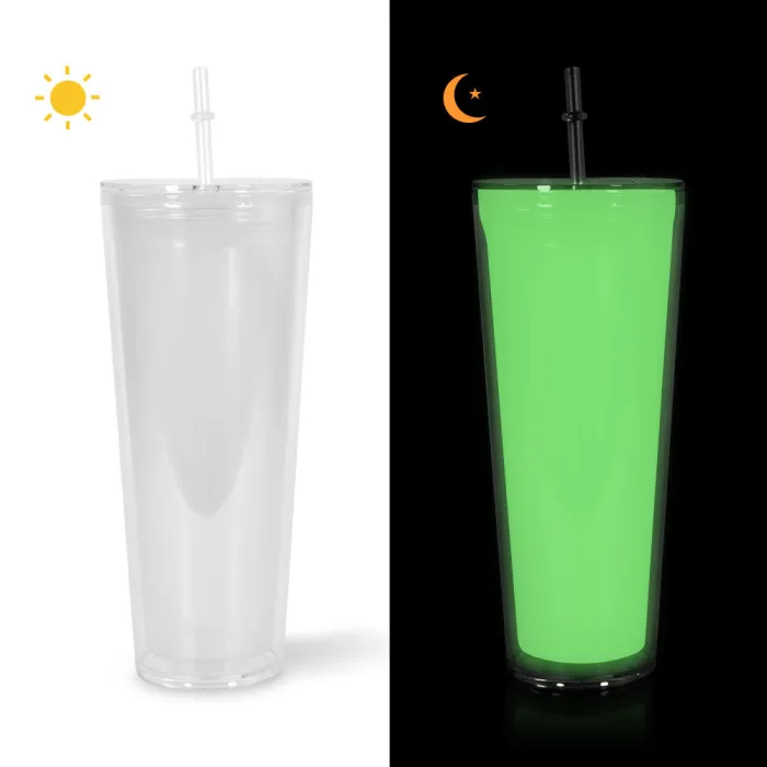 CN Warehosue Clear 24oz Glow In the dark Snow Globe Plastic Cups with Plugs 25pcs/case