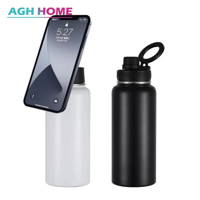 China Warehouse 32oz powder coated sports water bottle with Magnetic Lids/phone holder
