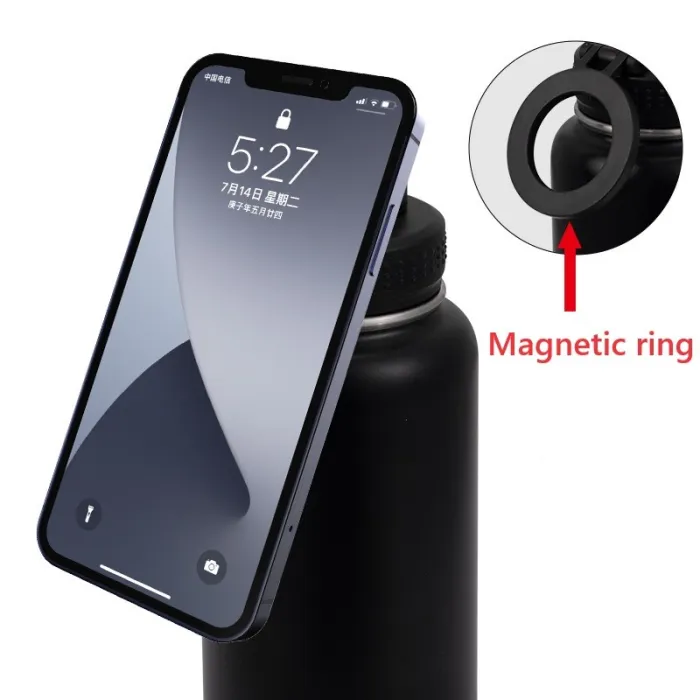 China Warehouse 32oz powder coated sports water bottle with Magnetic Lids/phone holder