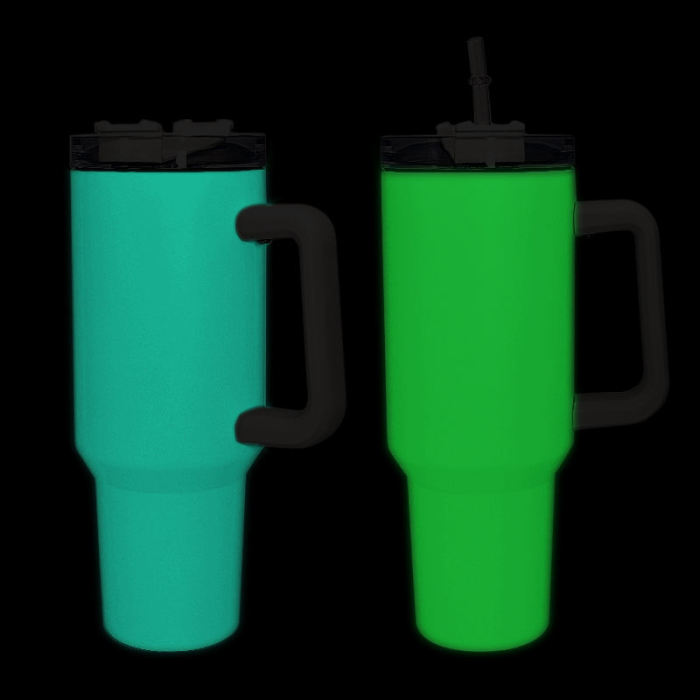US warehouse RTS 40oz sublimation white to green/blue glow in dark tumbler with handle 12pcs/case