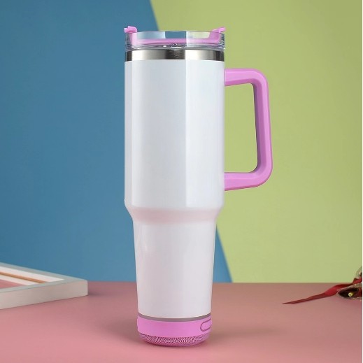 US Warehouse  40oz Sublimation White Blank Speaker Tumbler  with Colorful Handle 15pcs/case
