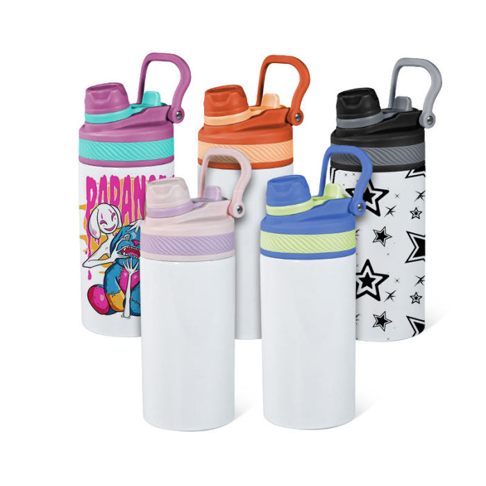 USA warehouse 12oz stainless steel sublimation kids water bottle with new colored 2 in 1 lid  25pcs/case