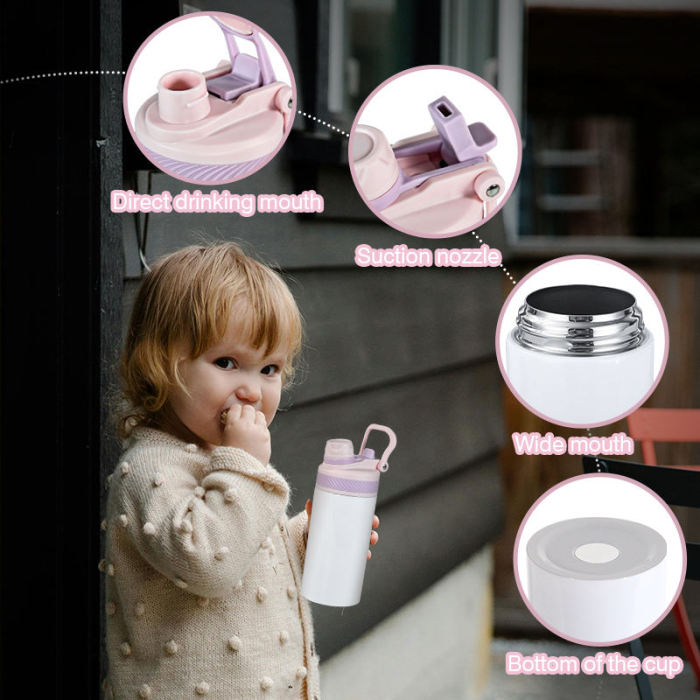 USA warehouse 12oz stainless steel sublimation kids water bottle with new colored 2 in 1 lid  25pcs/case