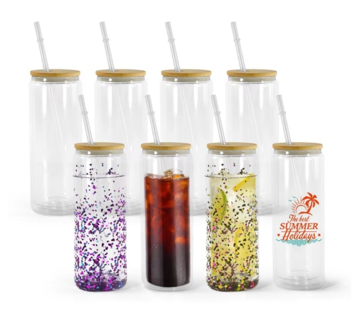 US warehouse 25oz pre-drilled double wall snow globe cola-shaped sublimation glass tumblers with plug 25pcs/case
