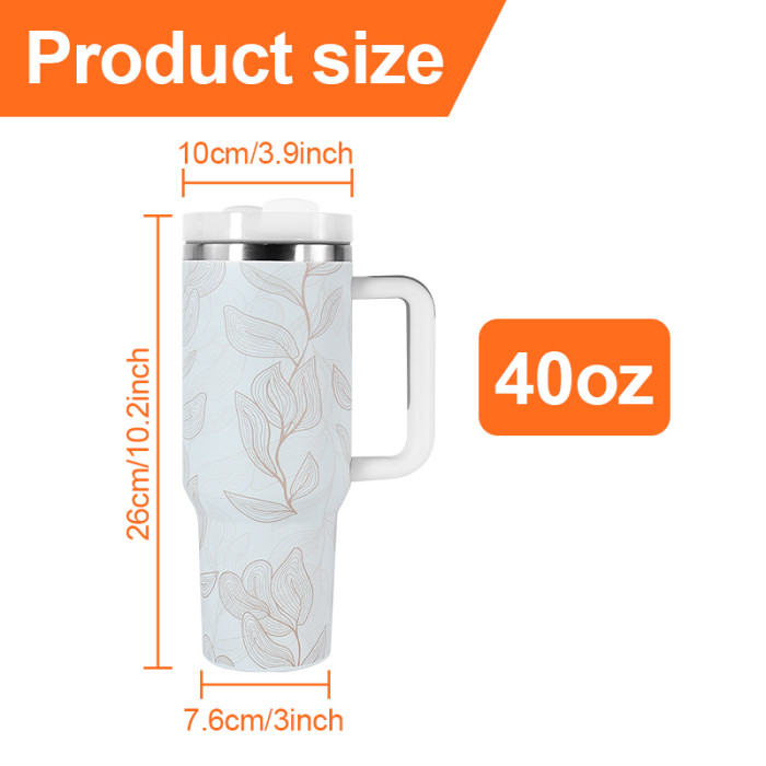 AGH 1 Pack 40oz stainless steel handle tumbler simple style leaf line-drawing 3D printing huge capacity For women Mom and Grandma sister