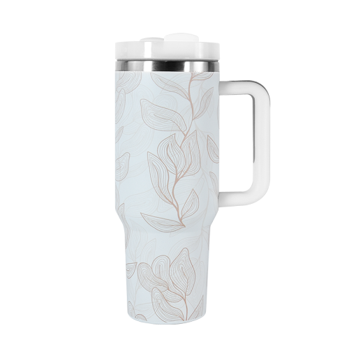 AGH 1 Pack 40oz stainless steel handle tumbler simple style leaf line-drawing 3D printing huge capacity For women Mom and Grandma sister