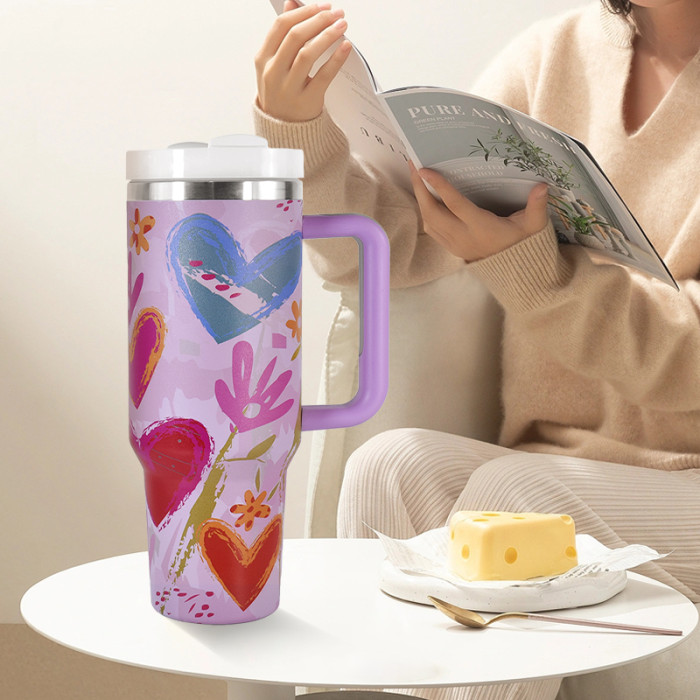 AGH 1 Pack 40oz stainless steel double wall vacuum mug handle tumbler with lid and straw For women Mom and Grandma sister