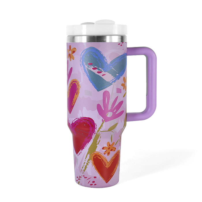 AGH 1 Pack 40oz stainless steel double wall vacuum mug handle tumbler with lid and straw For women Mom and Grandma sister