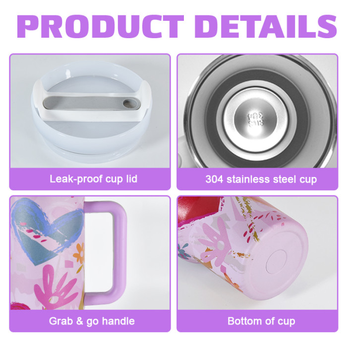 AGH 1 Pack 40oz stainless steel double wall vacuum mug handle tumbler with lid and straw For women Mom and Grandma sister