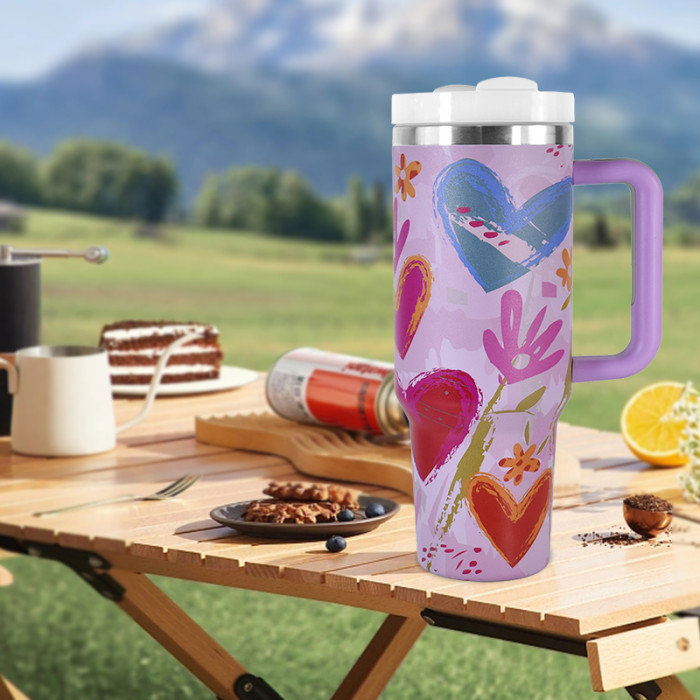 AGH 1 Pack 40oz stainless steel double wall vacuum mug handle tumbler with lid and straw For women Mom and Grandma sister