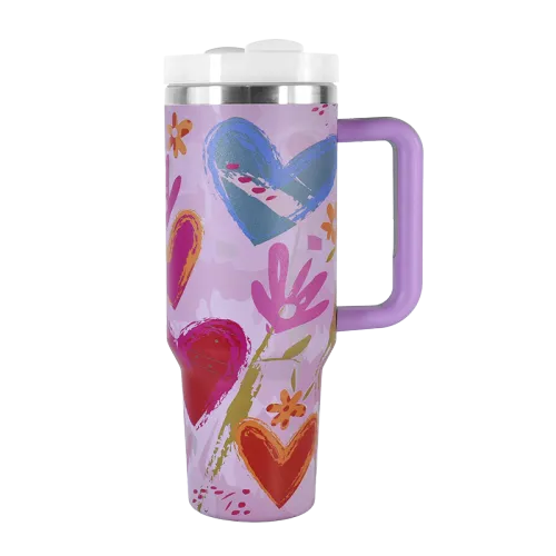 AGH 1 Pack 40oz stainless steel double wall vacuum mug handle tumbler with lid and straw For women Mom and Grandma sister
