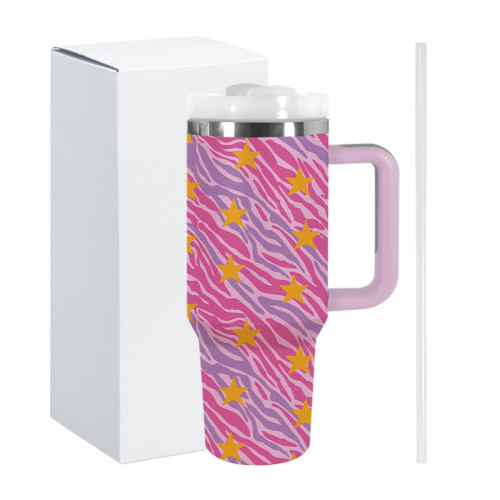 AGH 1 Pack 40oz Tumbler with handle reusable coffee tumbler travel mug stainless steel wide mouth thermal cup purple with stars For women Mom and Grandma sister