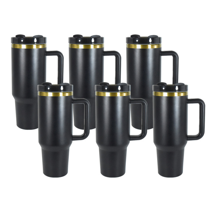 AGH 6pcs family pack - 40oz H2.0 copper rim handle tumbler with lid and straw - Black