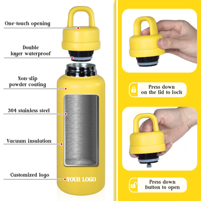 AGH 1pc New Tumbler 26oz Leak Proof Sports Water Bottle with One-Punch Opener Handle Lid - Stainless Steel - Portable