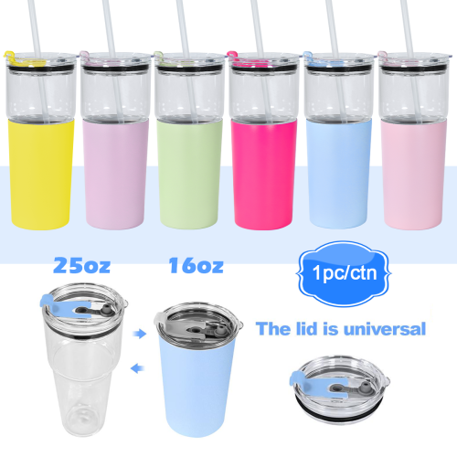1 Pack AGH 25+16oz 2-in-1 Tumbler with Lids & Straw - Glass Bubble Tea Mug & Stainless Steel Coffee Mug - Reusable Travel Thermal Cup - Detachable Water Bottle