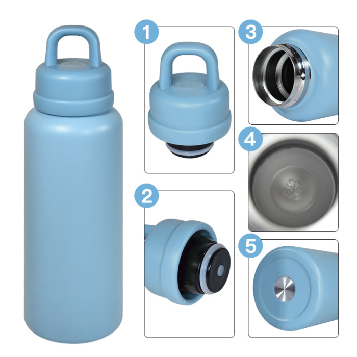 AGH 1pc New Tumbler 26oz Leak Proof Sports Water Bottle with One-Punch Opener Handle Lid - Stainless Steel - Portable