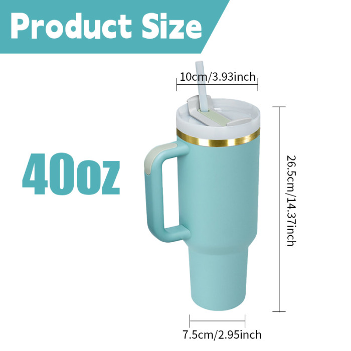 AGH 6pcs 40oz Copper rim handle tumbler with lid and straw - 2pcs Fuchsia 2pcs Eucalyptus 2pcs Lake green