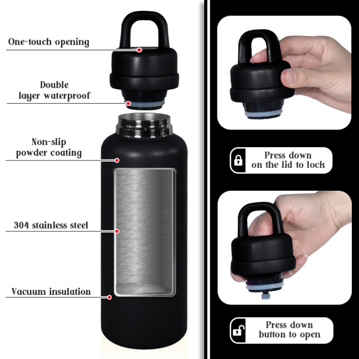 AGH 1pc New Tumbler 26oz Leak Proof Sports Water Bottle with One-Punch Opener Handle Lid - Stainless Steel - Portable