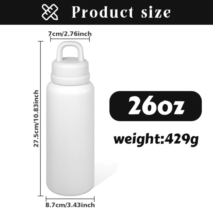 AGH 1pc New Tumbler 26oz Leak Proof Sports Water Bottle with One-Punch Opener Handle Lid - Stainless Steel - Portable