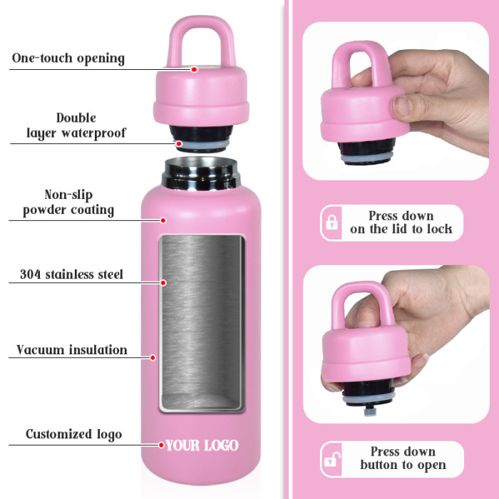 AGH 1pc New Tumbler 26oz Leak Proof Sports Water Bottle with One-Punch Opener Handle Lid - Stainless Steel - Portable