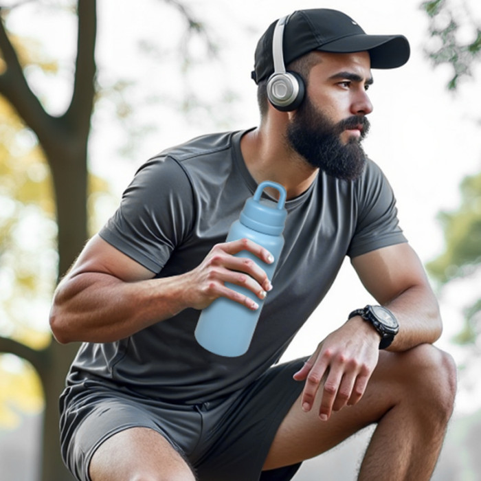 AGH 1pc New Tumbler 26oz Leak Proof Sports Water Bottle with One-Punch Opener Handle Lid - Stainless Steel - Portable