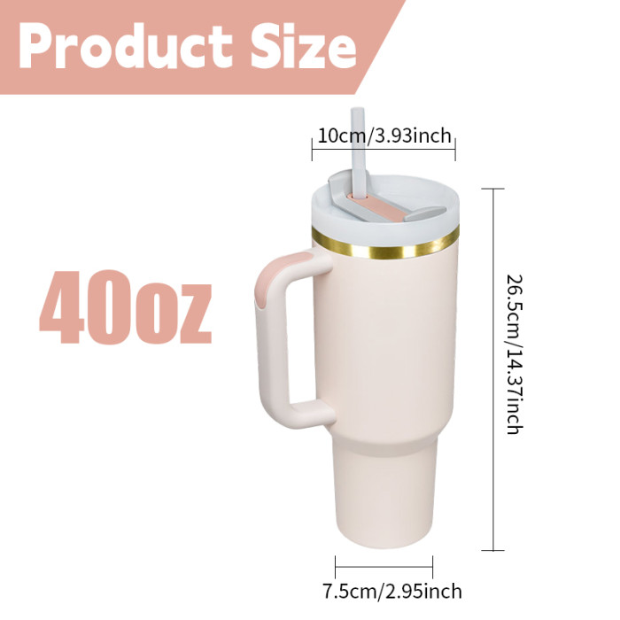 AGH 6pcs 40oz Copper rim handle tumbler with lid and straw - 2pcs Rose Pink 2pcs Light Pink 2pcs Cream color