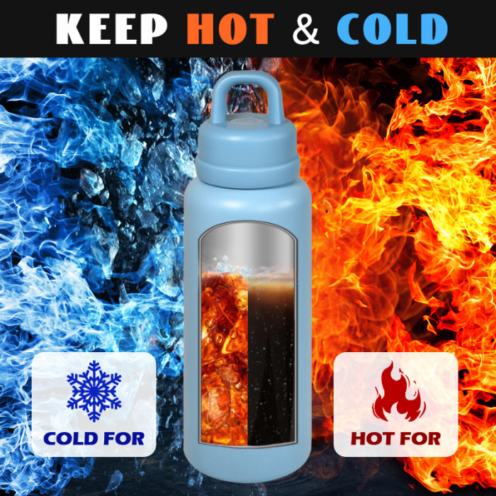 AGH 1pc New Tumbler 26oz Leak Proof Sports Water Bottle with One-Punch Opener Handle Lid - Stainless Steel - Portable