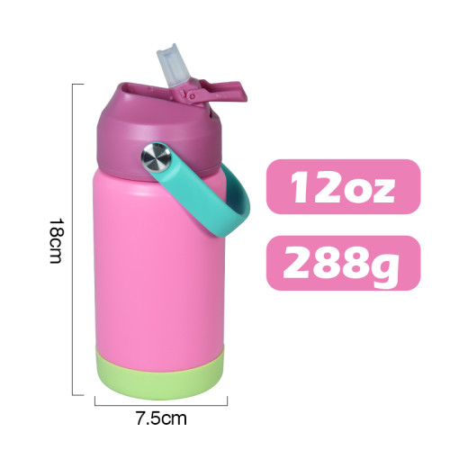 4 PackAGH 12oz Kids Portable Powder Coating Sports Water Bottle Silicone Straw Non-Slip Base Portable Handle - mixed Color Tumbler