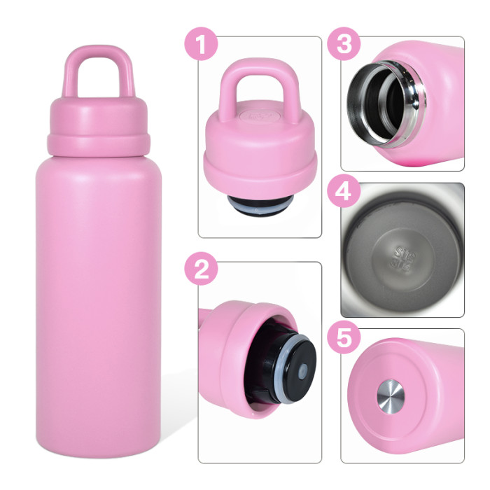 AGH 1pc New Tumbler 26oz Leak Proof Sports Water Bottle with One-Punch Opener Handle Lid - Stainless Steel - Portable