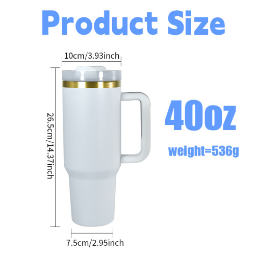 AGH 6pcs 40oz gold color rim handle tumbler with lid and straw - white coffee mug