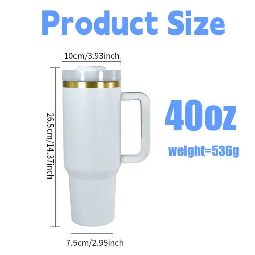 AGH 6pcs 40oz gold color rim handle tumbler with lid and straw - white coffee mug