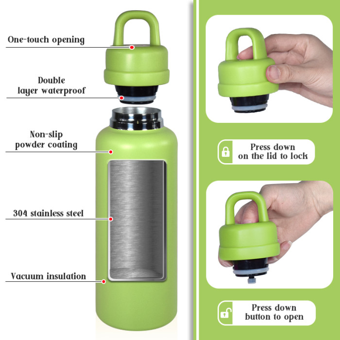AGH 1pc New Tumbler 26oz Leak Proof Sports Water Bottle with One-Punch Opener Handle Lid - Stainless Steel - Portable