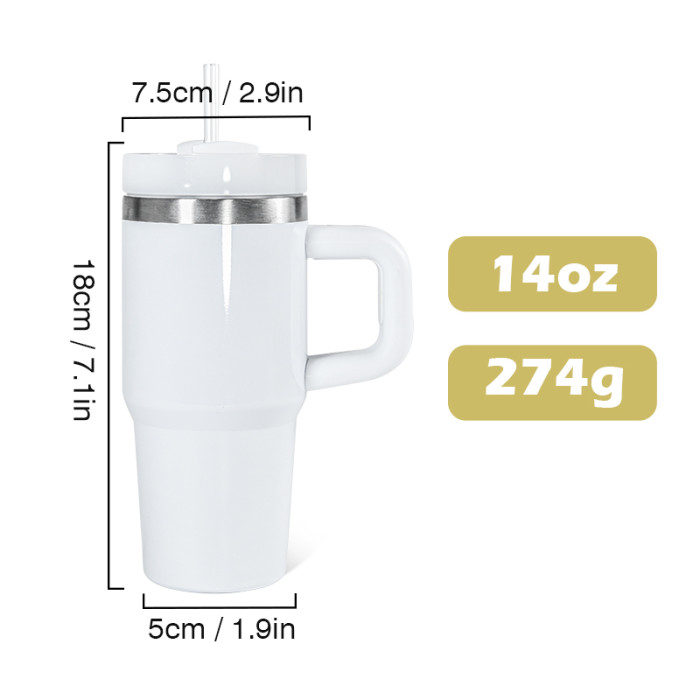 AGH 25pcs 14oz sublimation blank 24-hour cold stainless steel handle tumbler with straw and strew lid - sub white travel coffee mug