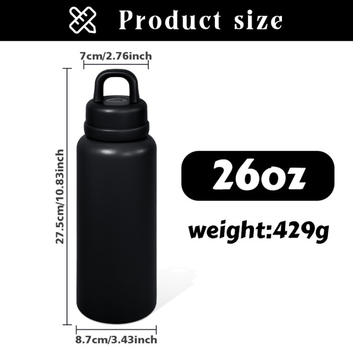 AGH 1pc New Tumbler 26oz Leak Proof Sports Water Bottle with One-Punch Opener Handle Lid - Stainless Steel - Portable