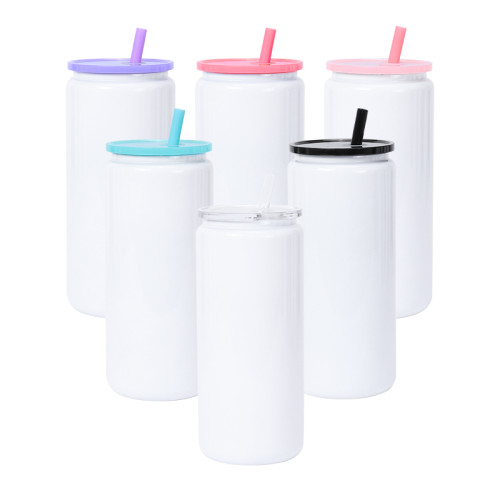AGH 16oz stainless steel sublimation blank white Can Tumbler 6 packs unbreakable Insulated Mason Jar Can with Acrylic Lid - portable vacuum flask