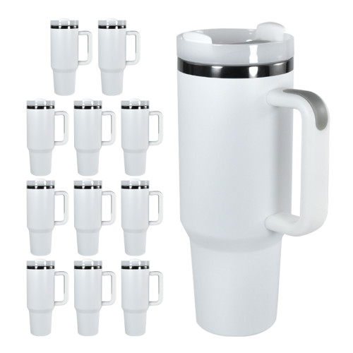 RTS US warehouse 12 Pack 40oz powder coated black rim type tumbler with handle and plastic straw