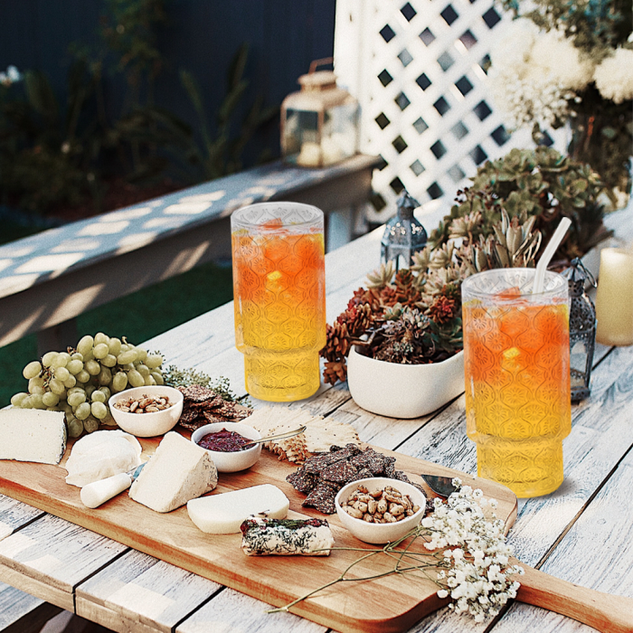 4 Pack 16oz Drinking Glasses Cups Set with Bamboo Lids Straws Brush 4 styles Vintage Glassware Set for Juice Iced Coffee Beer Cocktail Whiskey