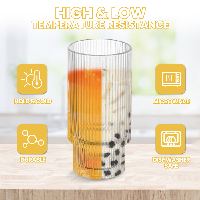 4 Pack 16oz Drinking Glasses Cups Set with Bamboo Lids Straws Brush 4 styles Vintage Glassware Set for Juice Iced Coffee Beer Cocktail Whiskey