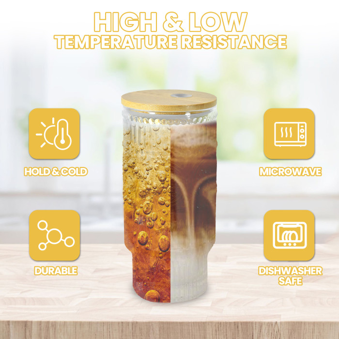 4 Pack 16oz Drinking Glasses Cups Set with Bamboo Lids Straws Brush 4 styles Vintage Glassware Set for Juice Iced Coffee Beer Cocktail Whiskey