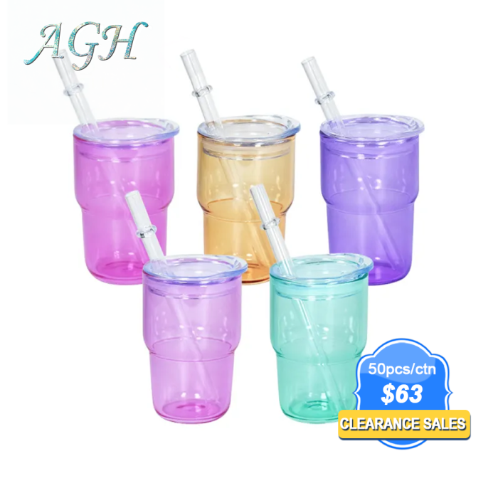 3oz  Colorful Sublimation jelly Glass Tumbler,with plastic lid and straw 50pcs/case