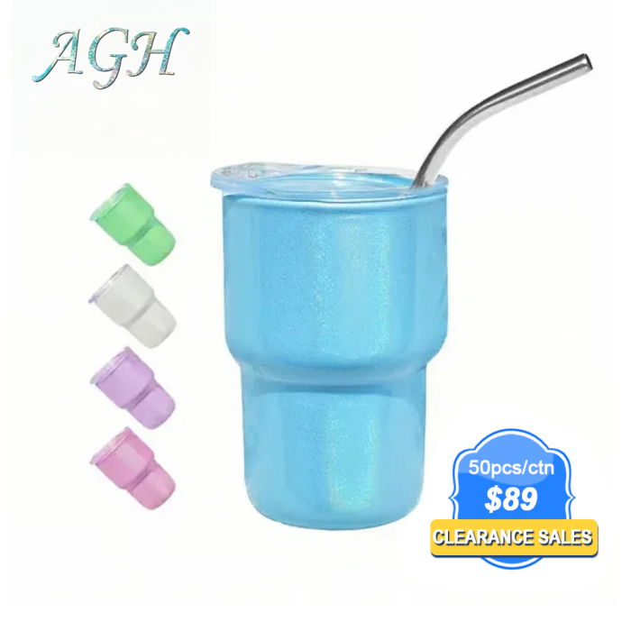3oz Mix Color Sublimation Shimmer Shot Glass With Straw,50pcs/case