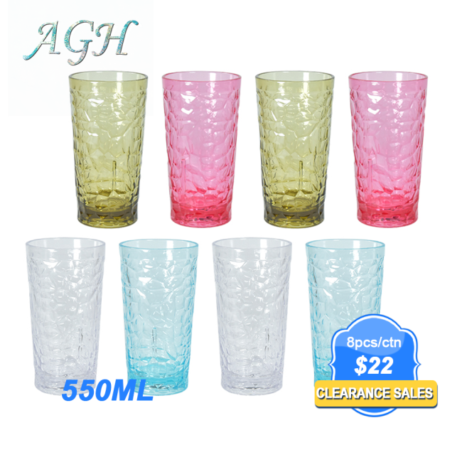 CLEARANCE US Warehouse BPA FREE Diamond style18oz 550ml acrylic vintage  beer Mug 8 Pack and 12 Pack drinking set