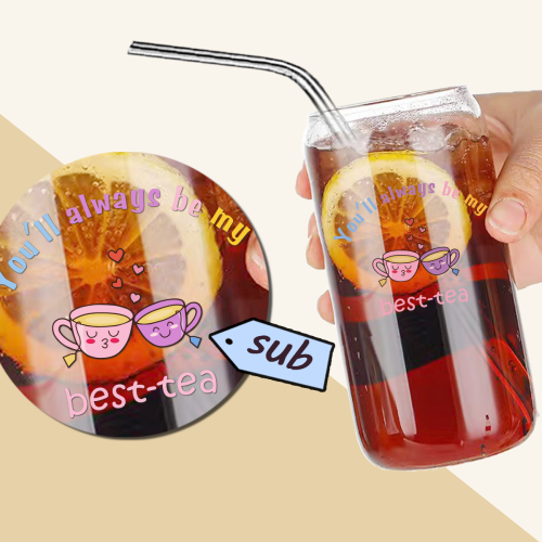 AGH 10 Pack 16oz sub clear glass can with bamboo lid and metal straw (with brushes)