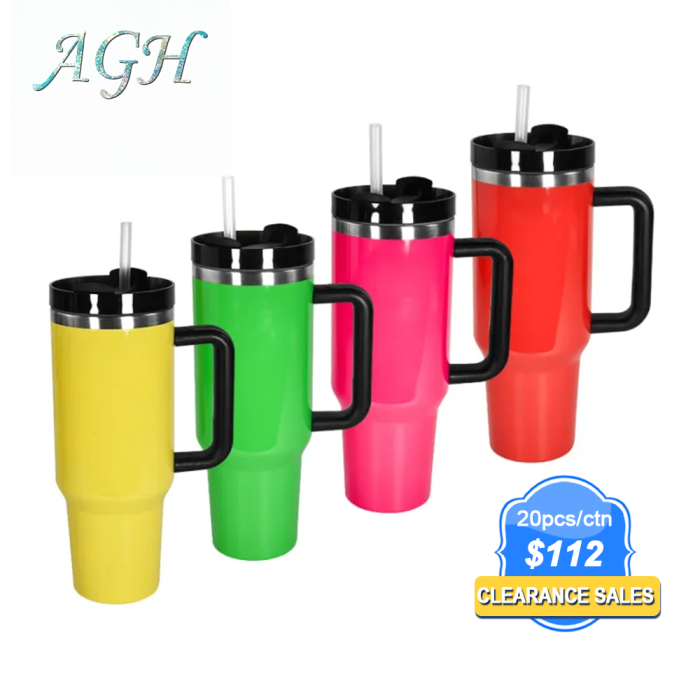 US warehouse 40oz sublimation neon color tumbler with handle