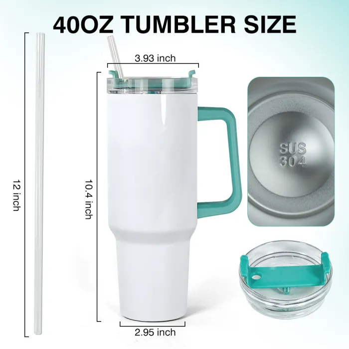 RTS USA warehouse 40oz sublimation glossy tumbler with colored handles