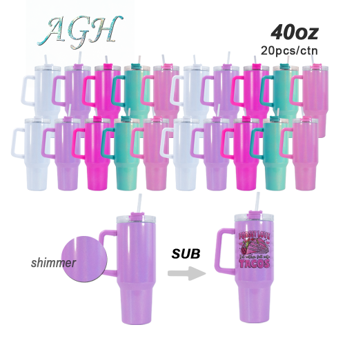 RTS US warehouse In-stock 40oz Glitter Shimmer Stainless Steel Sublimation 40oz Tumbler Cup With Handle