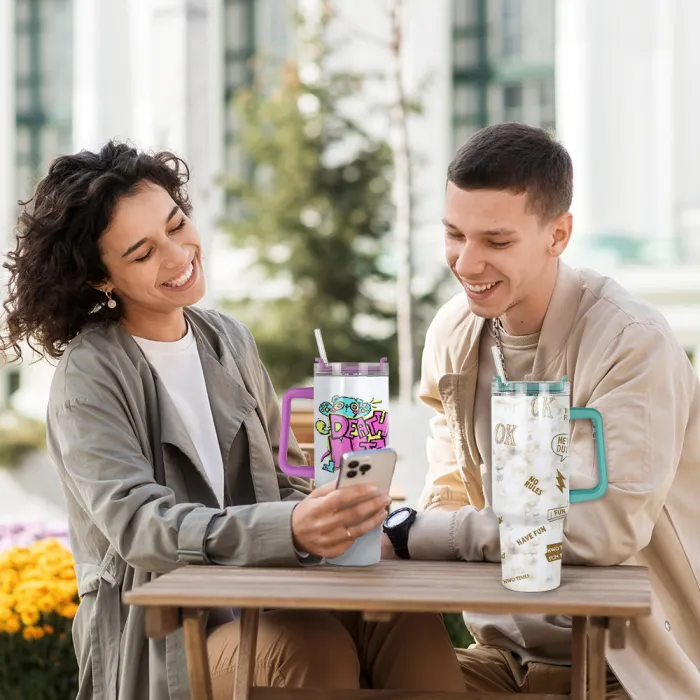 RTS USA warehouse 40oz sublimation glossy tumbler with colored handles