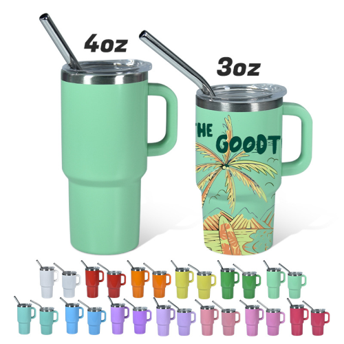 China warehouse 3OZ/4OZ mini coloring sublimation 40oz-shaped handle tumbler travel coffee mug with plastic removable handle or no- removable metal handle