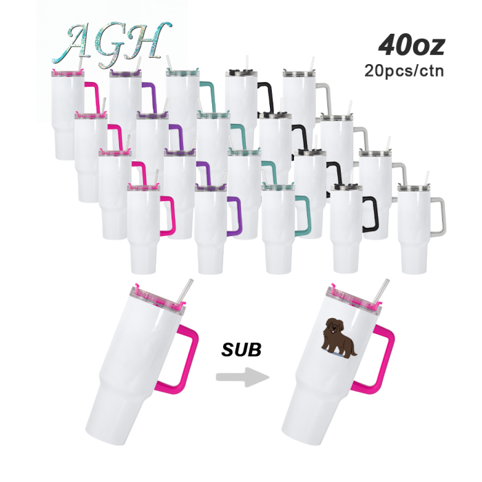 RTS USA warehouse 40oz sublimation glossy tumbler with colored handles
